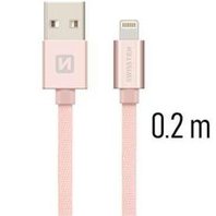 Swissten Datový kabel USB/lightning TEXTILE  0,2m růžovo/zlatý
