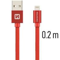 Swissten Datový kabel USB/lightning TEXTILE  0,2m červený