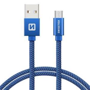 Swissten Datový kabel USB/micro USB TEXTILE 2m modrý