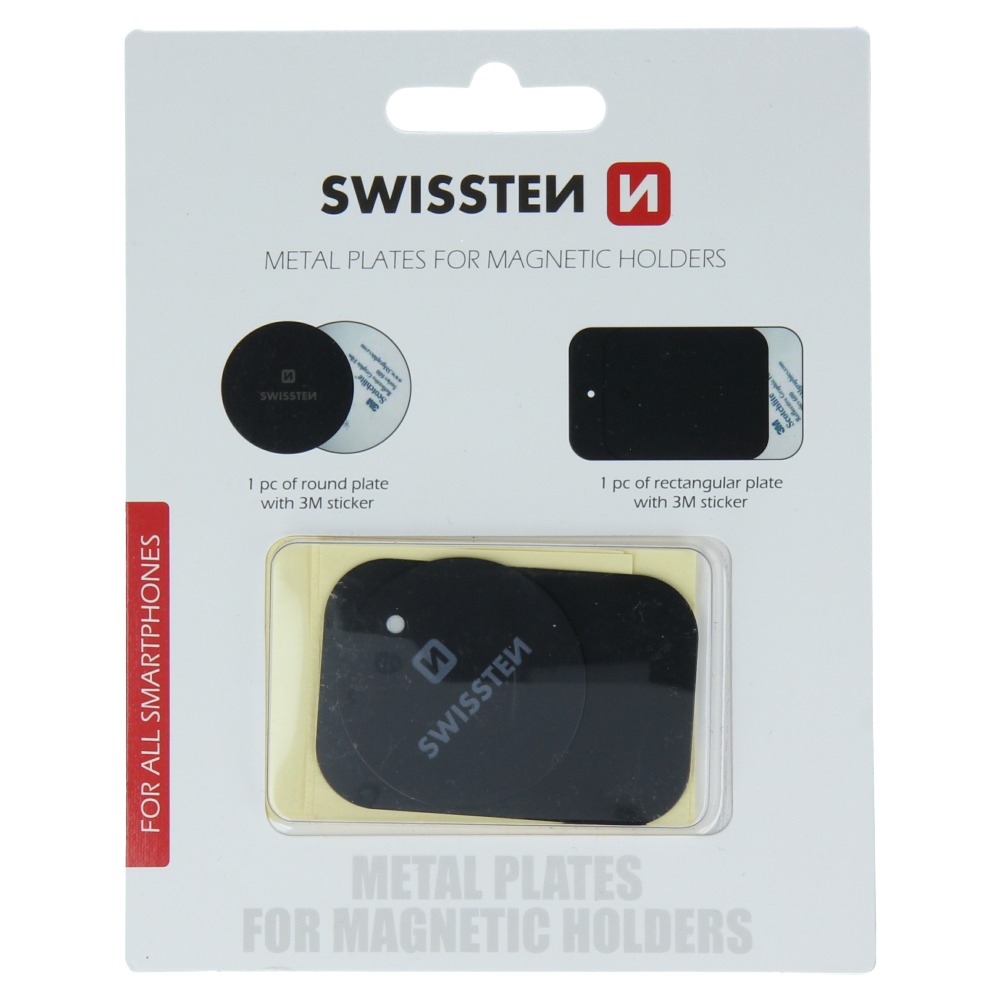 Swissten 88801405 Set kovový lepicí štítek a podložka k magnetickým držákům do auta