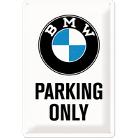 Retro cedule plech 200x300 BMW Parking Only (bílá)